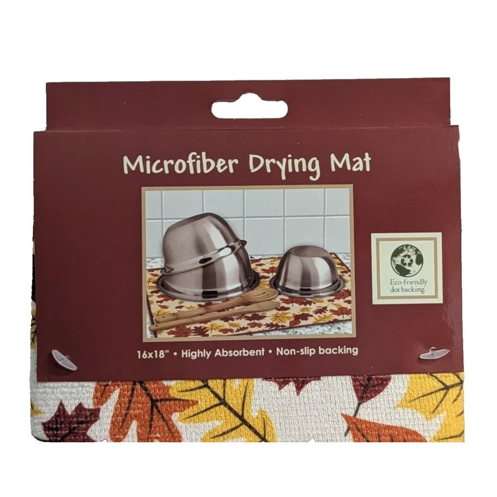 Fall Leaves Dish Drying Mat 16 X 28-Inch Echo Friendly Dot Backing Polyester NEW